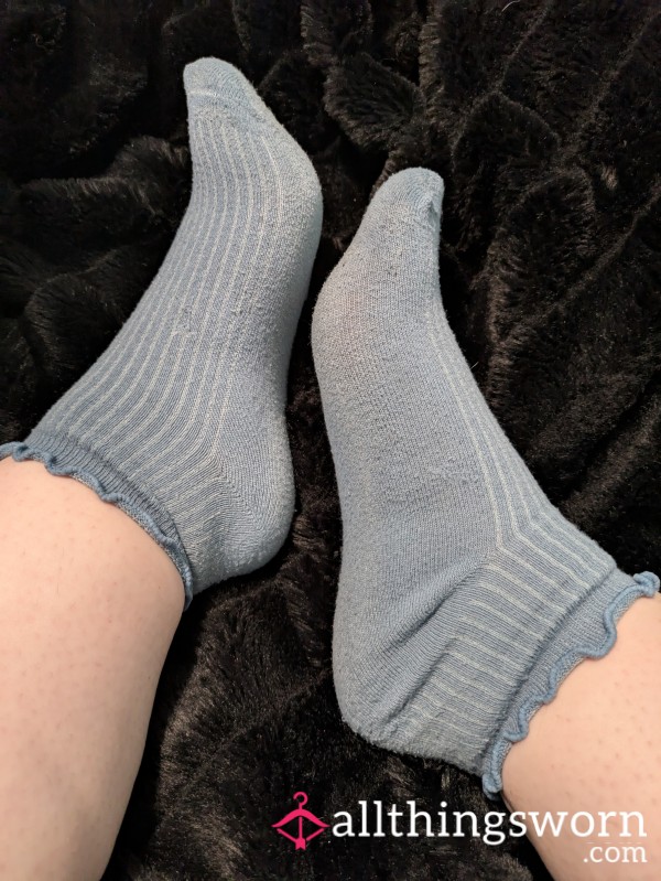Blue Frilly Ankle Socks