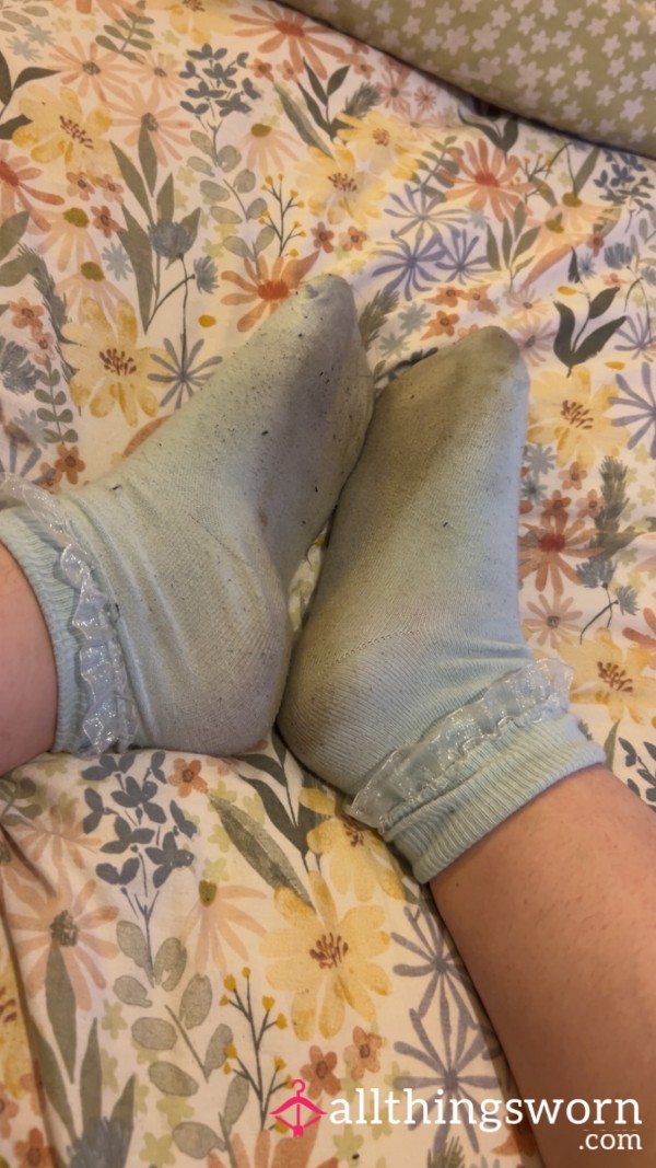 Blue Frilly Socks Worn At Work For 3 Days