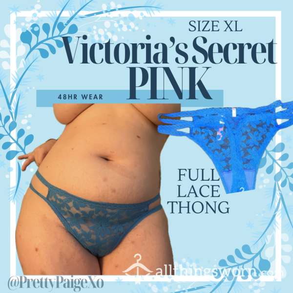 VS Full Lace Thong 💙 Royal Blue… PINK Size XL 💋 48hr Wear