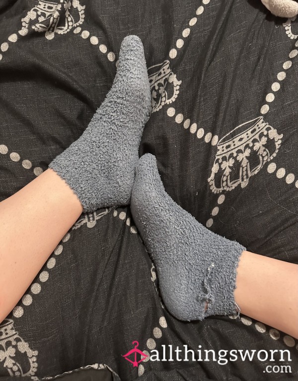 Blue Fuzzy Ankle Socks