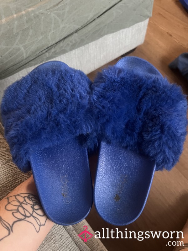 Blue Fuzzy Sandals Slippers