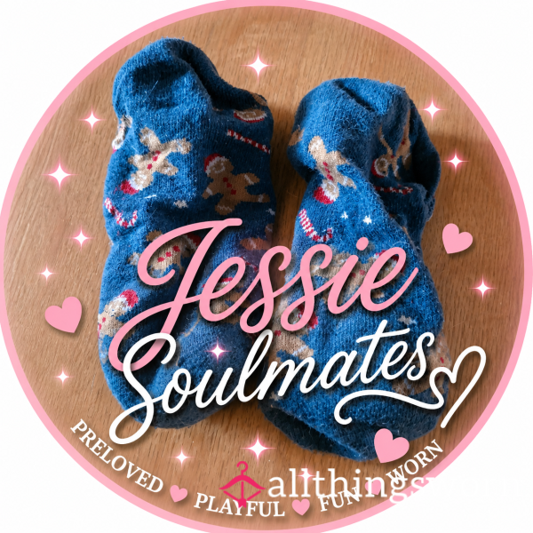 Blue Gingerbread Christmas Trainer Socks Cute Festive Cosy Worn Since Christmas