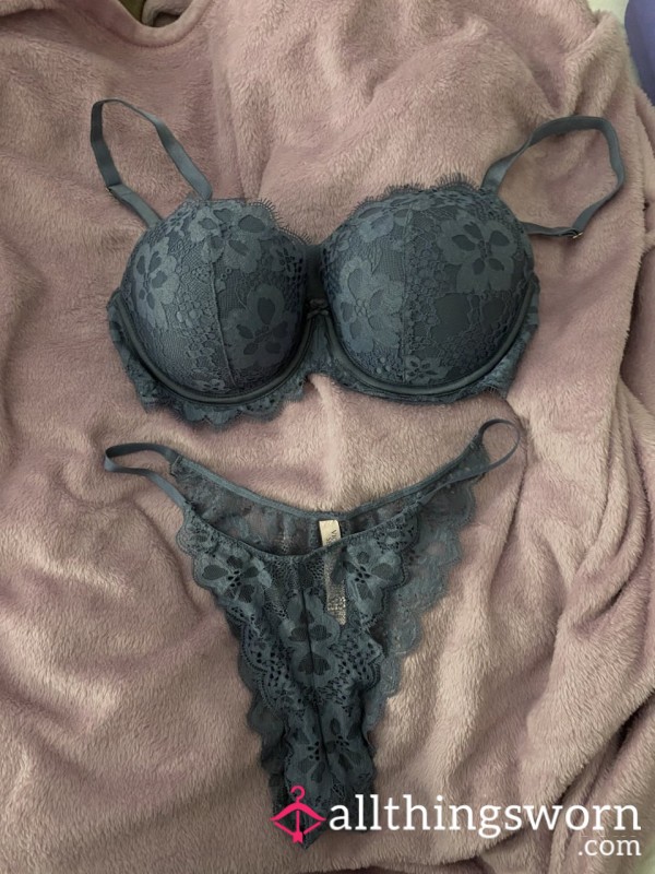 Blue Lace Bra Panty Lingerie Set
