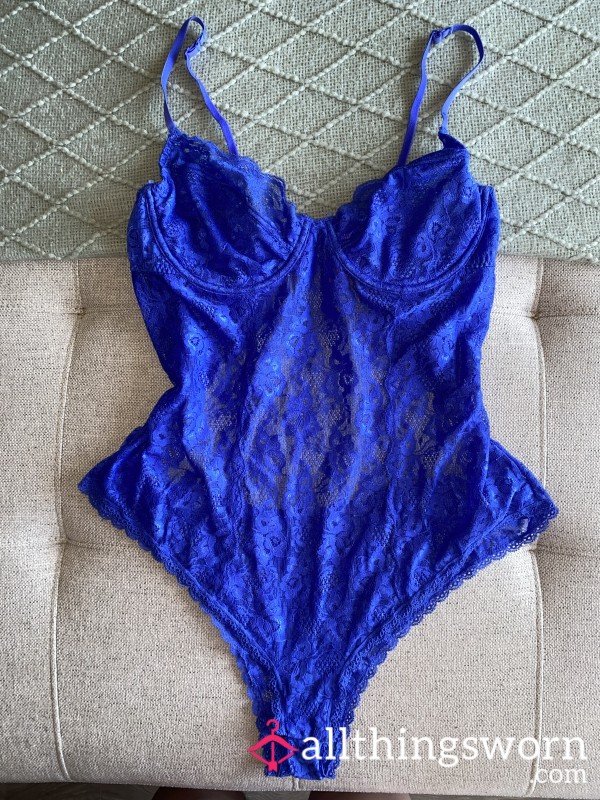 Blue Lace Cheeky Lingerie Bodysuit Worn To Work By A Naughty Paralegal ;)