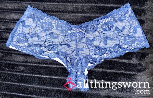 Blue Lace Cheeky Panties - Size XL - Custom Worn Only What YOU Want