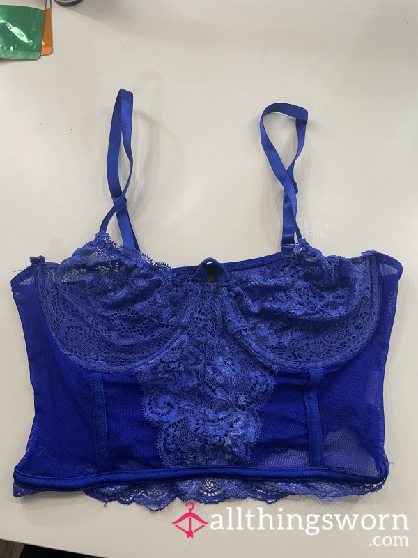 Blue Lace Corset Style Bralette Size Medium