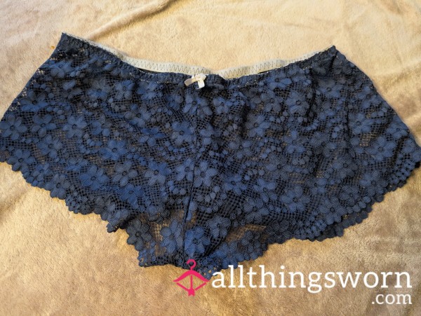 Blue Lace French Knickers - 24 Hours Wear Included In Price