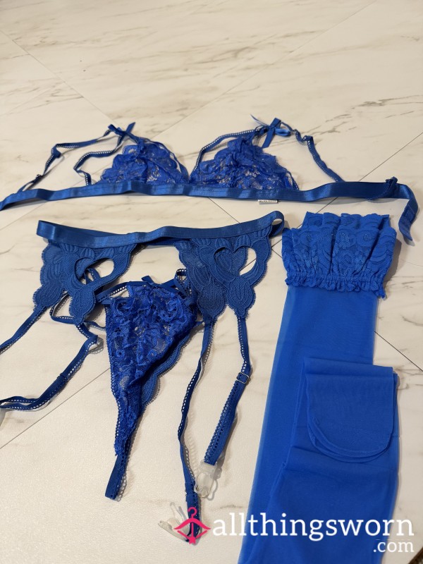 💙 Blue Lace Lingerie Set + Nylon Stockings💙 SALE $33.33