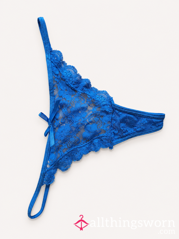 Blue Lace Thong Panty – Women's Sheer Flor*l Lace G-String