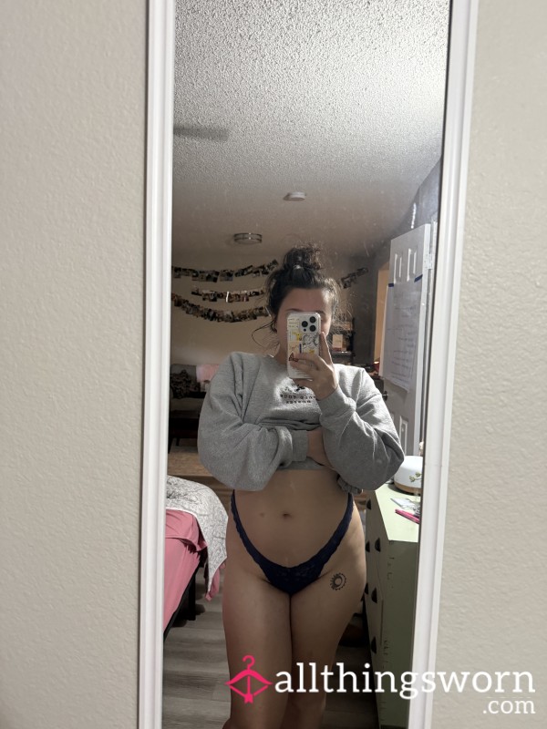 Blue Lace Victoria Secret Thong-Worn And Stained
