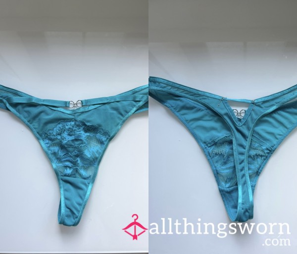 Blue Lacey Detail Cut Out Thong
