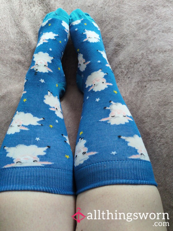 Blue Long Socks With Sheep - 24 Hours Wear Included In Price