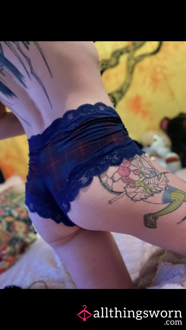 Blue Plaid Worn Boyshort Panties 💙