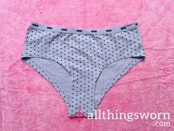 Cheeky Worn Blue Poka Dot Panty