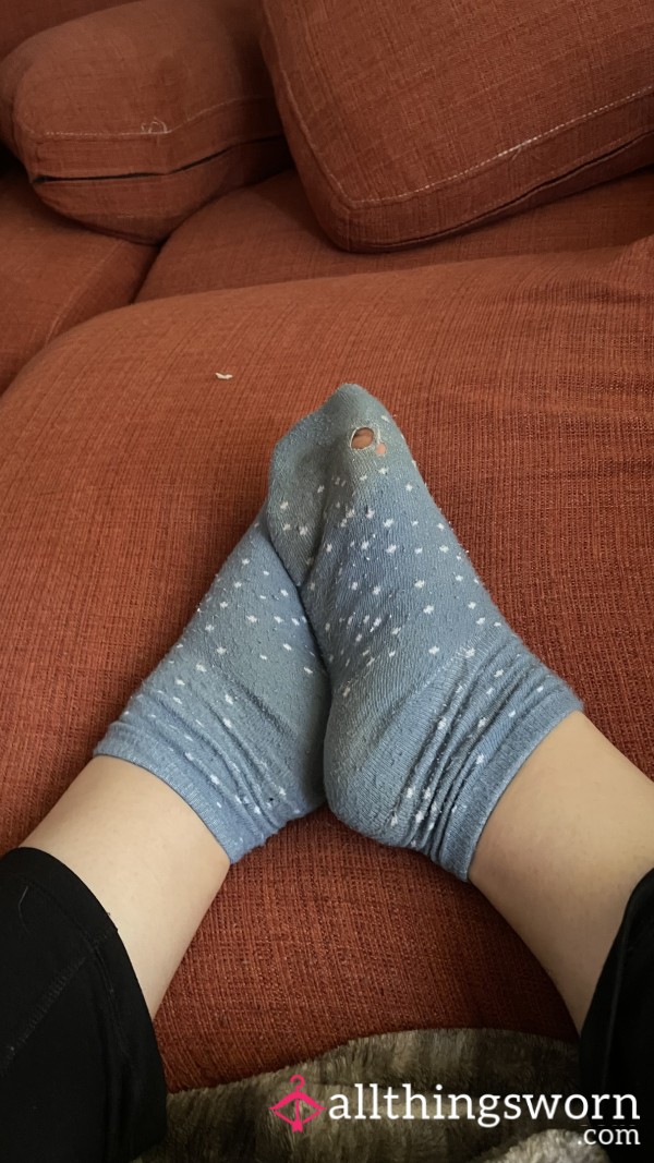 Blue Polka Dotted Socks With Holes