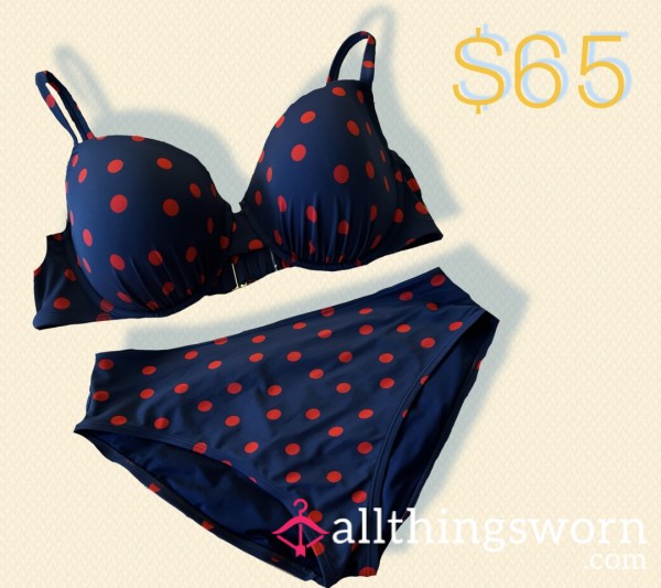 Blue & Red Polka Dot Swimsuit