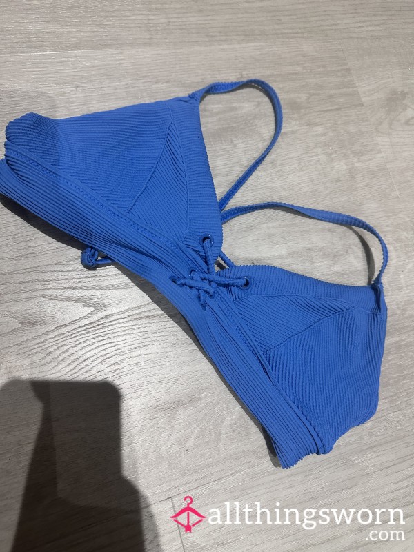 Blue Ribbed Bikini Top