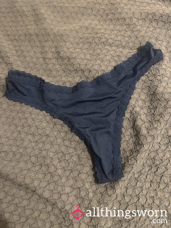 Blue Satin And Lace Thong