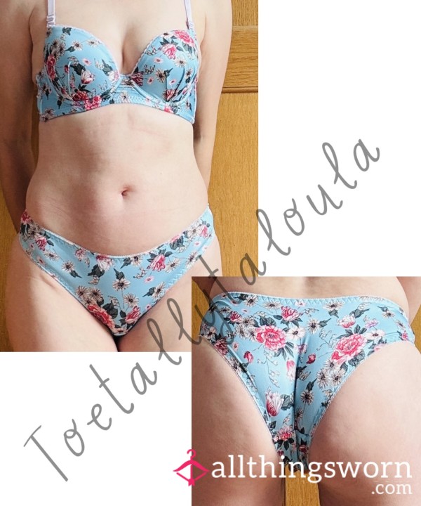 Blue Satin Bra And Panty Set