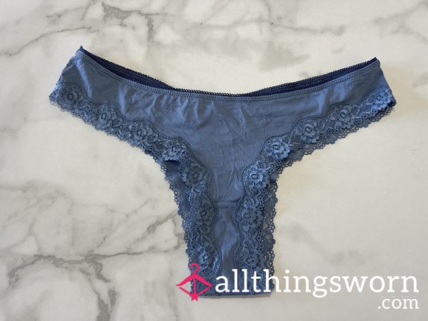 Blue Satin & Lace Cheeky Panty