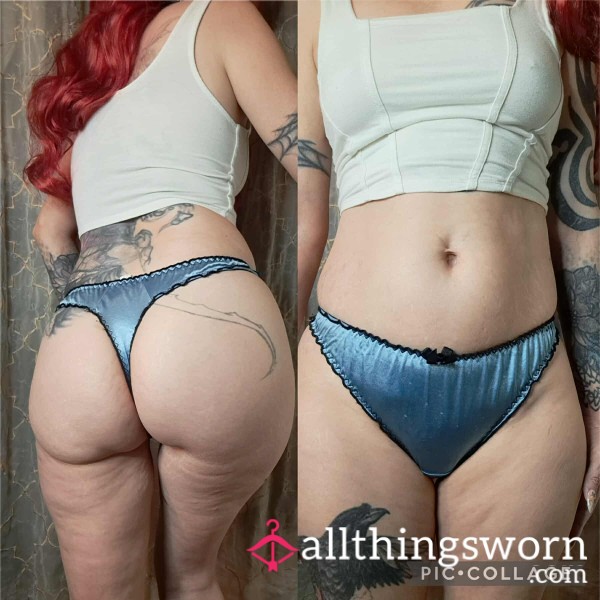 Blue Satin Thong - Size XS