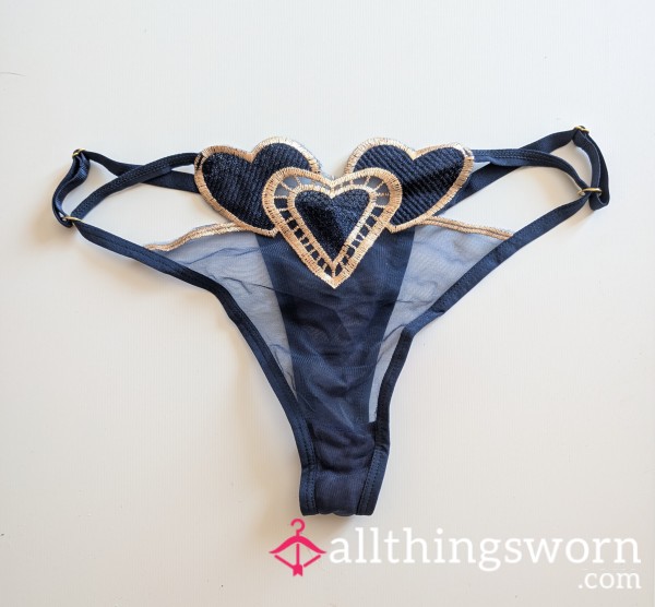 Blue Sheer Heart Strap Thong ❤️