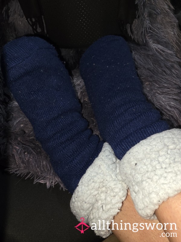 Blue Slippers Well Worn