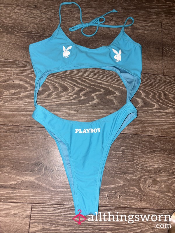 Blue Small Playboy One Piece Swimming Costume Worn @ Strip Club