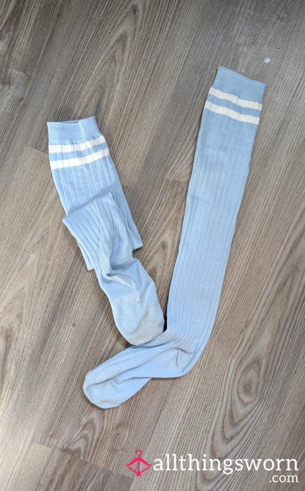 Blue Sporty Thigh High Socks