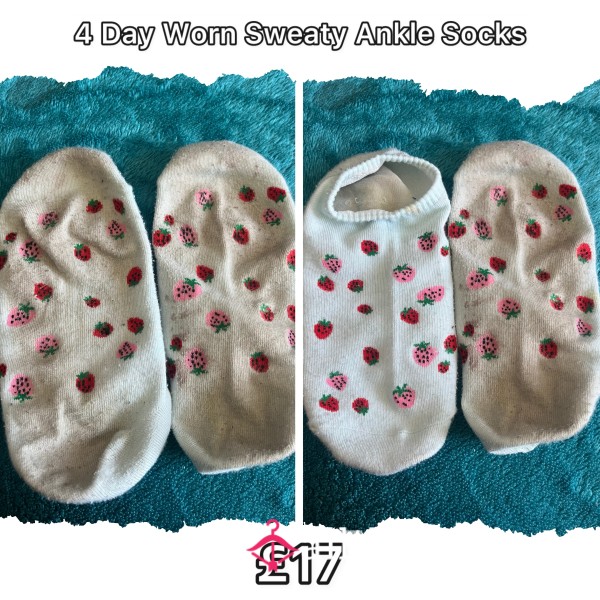Blue Strawberry Worn Sweaty Ankle Socks