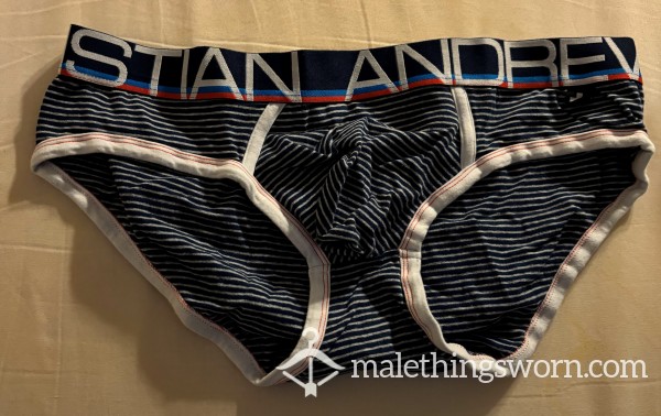 Blue Striped Andrew Christian Briefs Size XL (35-38 In / 89-96 Cm)