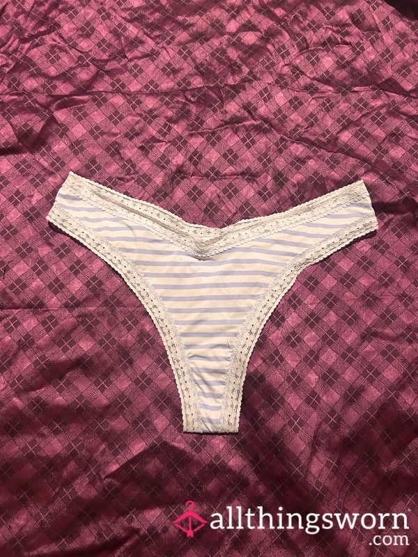 Blue Striped Silky Thong