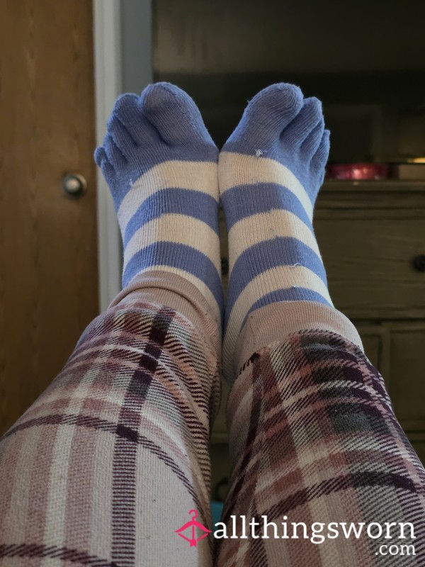 Blue Striped Toe Socks