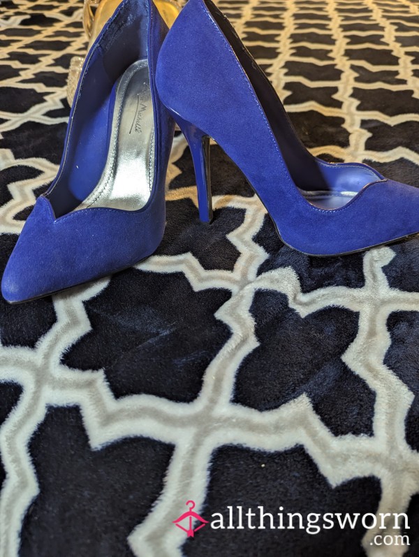 Blue Suade Heels Pointy Toe