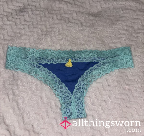 Blue Thong With Blue Lace Trim