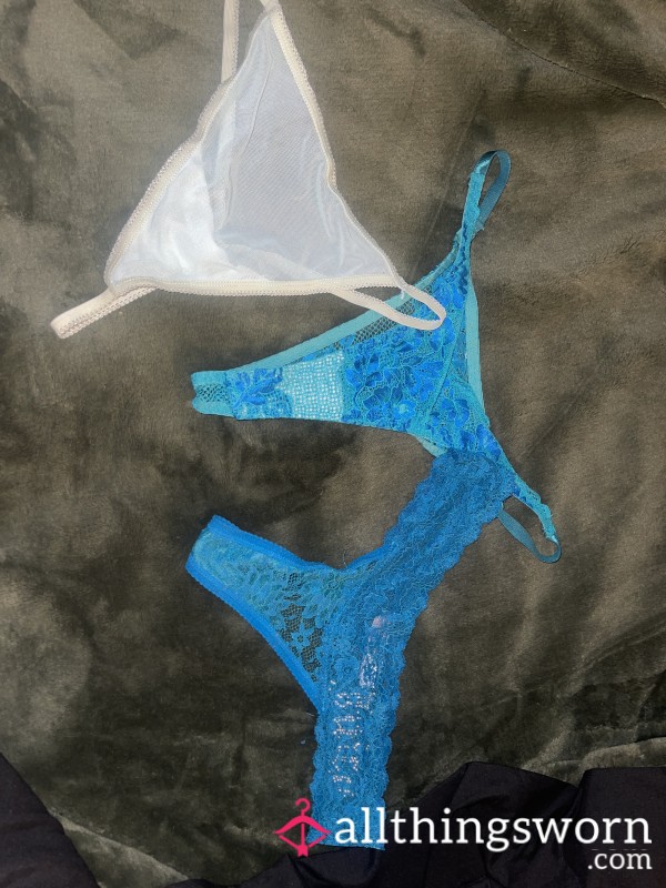 🩵BLUE🩵 Used 2 HRS Intensive Sweaty Gym Workout Thong🤍
