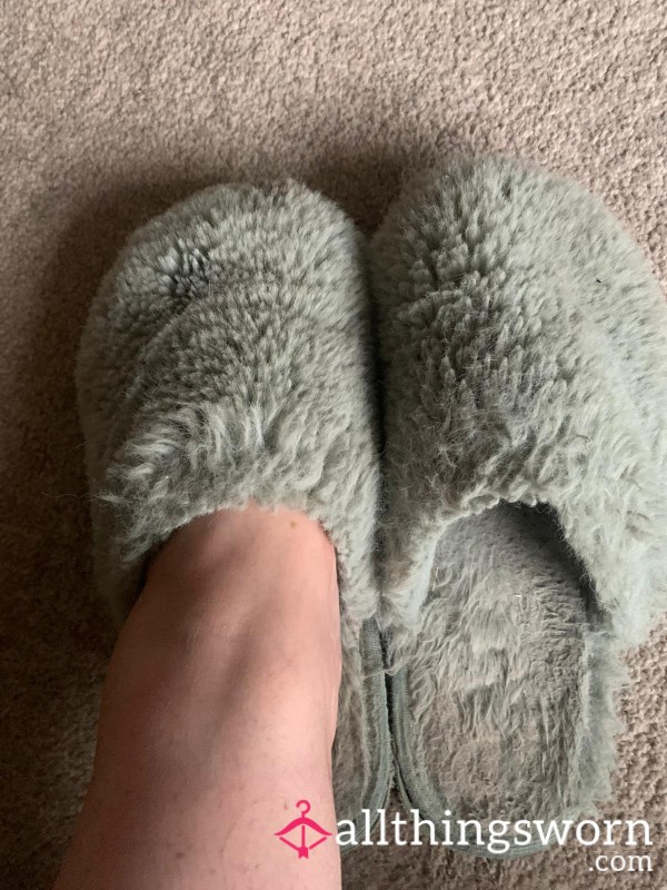 Blue Very Well Worn Slippers, Comfy And Loved