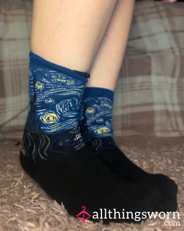 💙 Blue Vincent Van Gogh Crew Socks With 2 Minute Video + Photo-Set ♡ £3 P&P UK