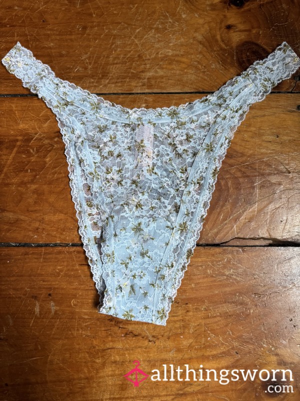 💙🍃 Blue W/ Leaf Print Lace Tanga, XXL, VS