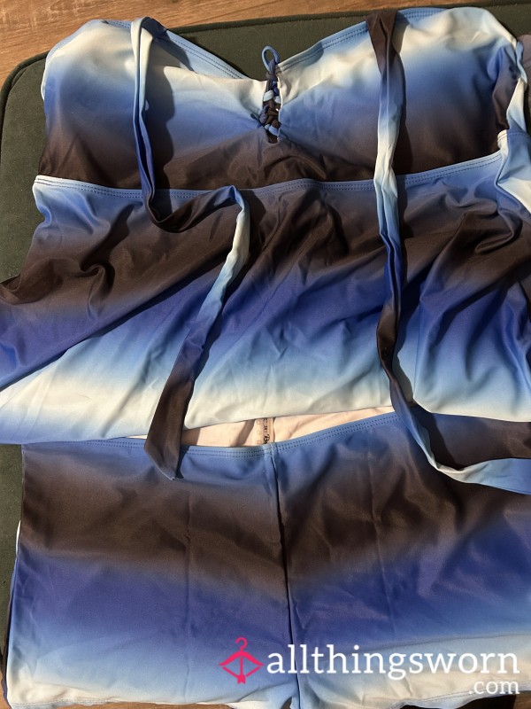Blue White Black Two Piece Swimsuit