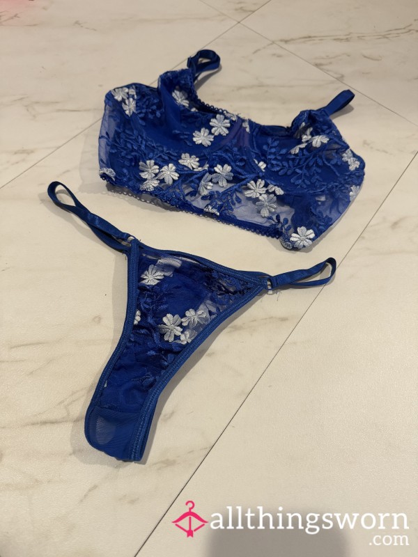 💙 Blue + White Flor*l Lingerie Set Set 💙 $44.44