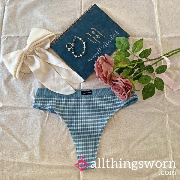 💙 Blue + White Ribbed Thong — Playful Simplicity By Camille V.