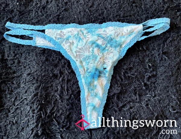 ✨ Blue & White Watercolor Thong— Well Worn ✨