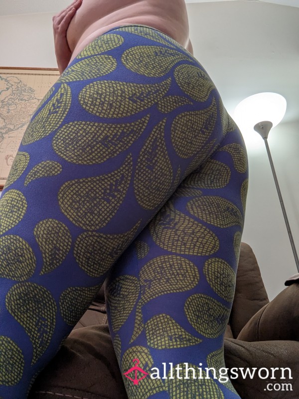 Blue With Green Leaf Leggings
