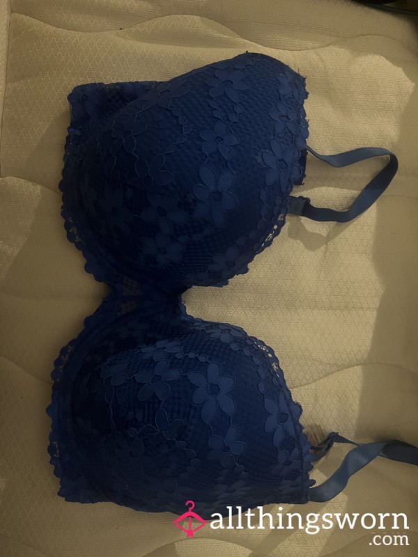 Blue Worn Bra, Lace Detail