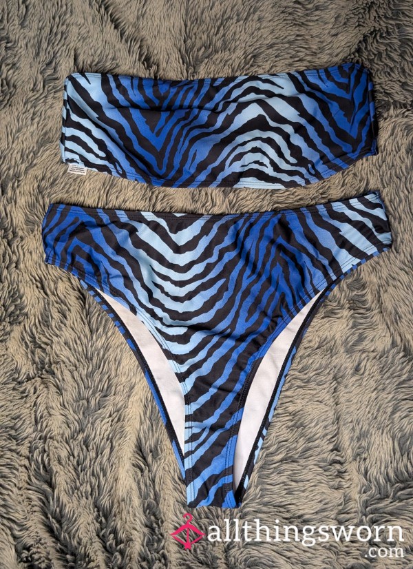 Blue Zebra Print Bikini Size 16-18 💙🦓