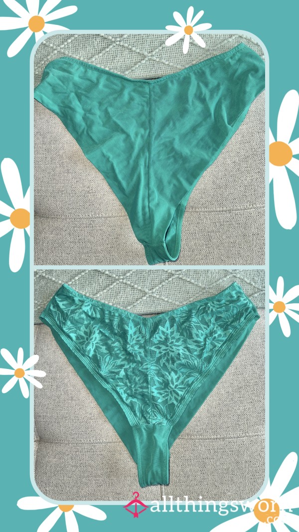 Blue/Green Cheeky Panty With Lace Front And Mesh Back