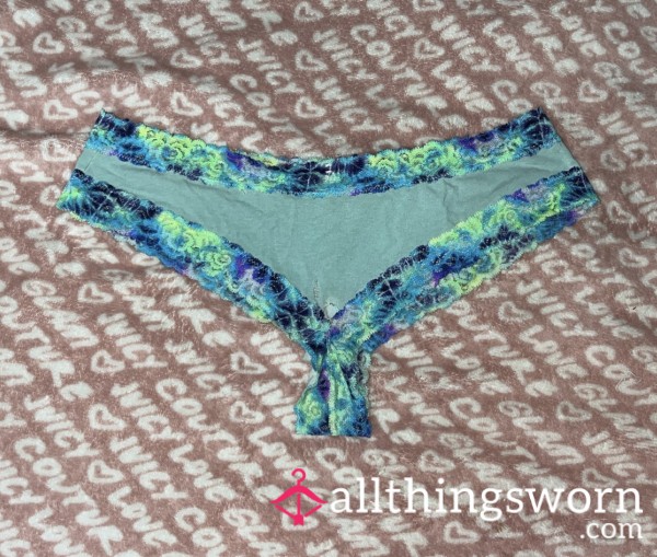 $25 Well-Worn|Blue & Green VS Pink Cheeky Panty|48hr Wear