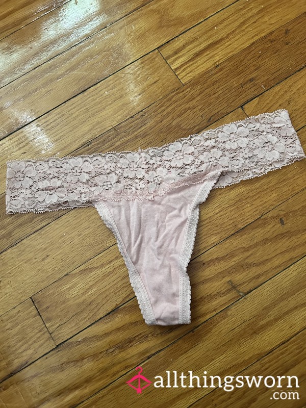 Blush Pink Lace Trimmed Thong