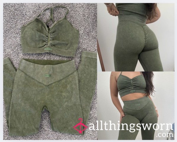 Bo + Tee Ribbed Green Leggings Set